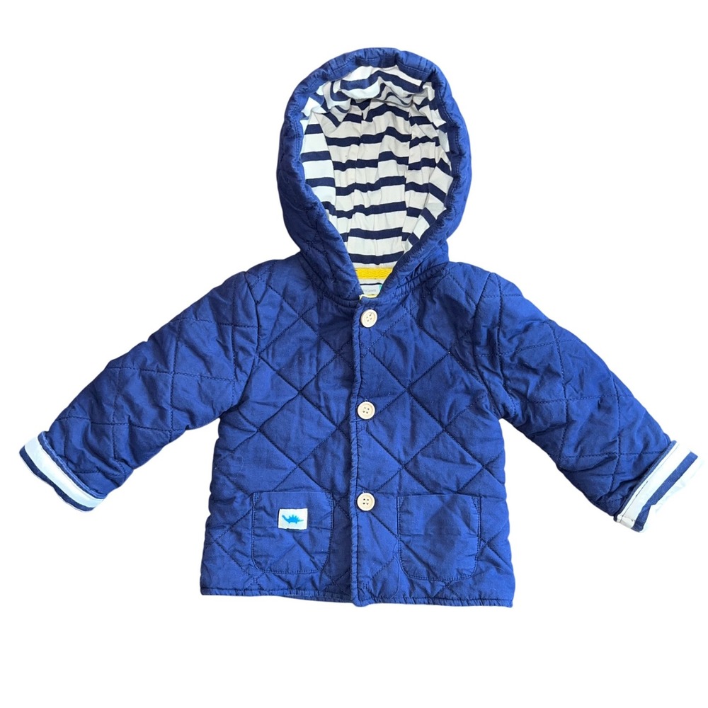 John Lewis Quilted Hooded Jacket Baby 3-6m Navy‎ Striped  EUC